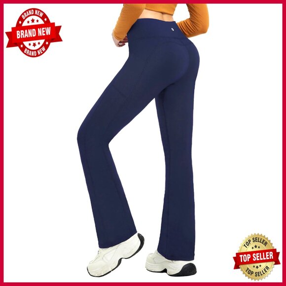 Pants - Fleece Lined Mini Flare Leggings High Waisted 4 Pockets Yoga Workout Pants